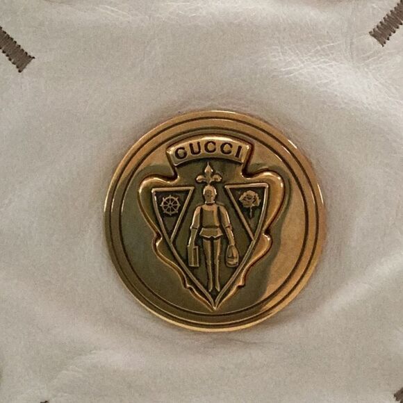 GUCCI OFF WHITE LEATHER LARGE TOTE SHOULDER BAG GOLD HEARTS GROMMET EMBELLISHED - Picture 11 of 13